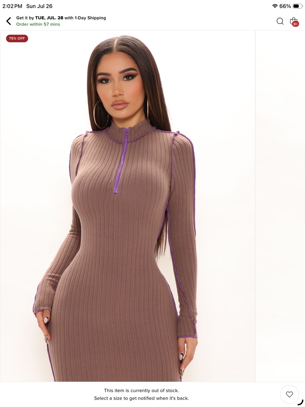 Hot & Delicious Large Coco Fitted Mini Dress with Purple Zipper and Trim